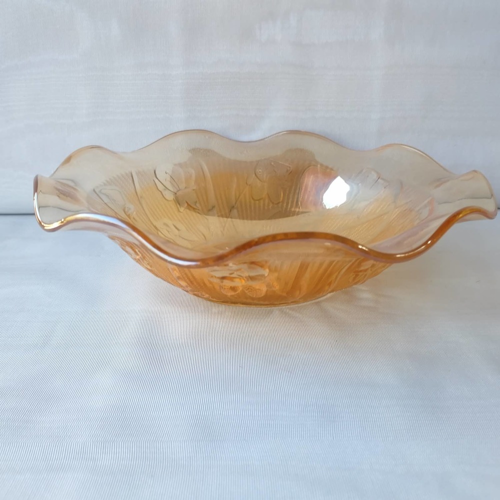 Vintage Jeanette Marigold Iris Herringbone Ruffle Edge Bowl Dish